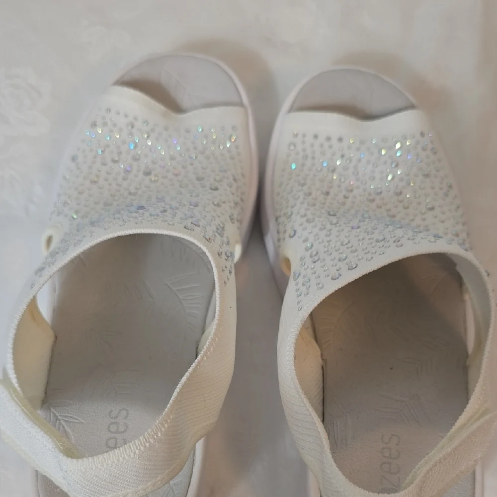 Bzees White Rhinestone Slip-On Slingback Sandals - Picture 11 of 16